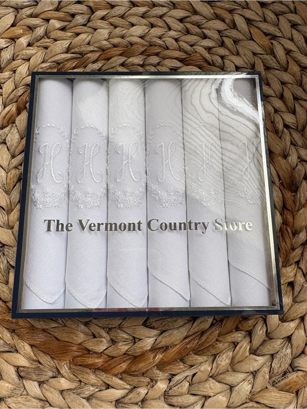 The Vermont County Store H Monogrammed Embroidered Fine Cotton Napkins, NWT